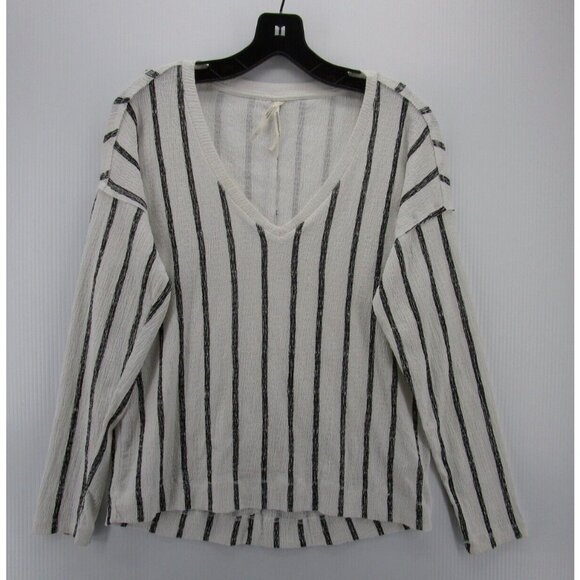 Anthropologie Top Small White Pullover Boho Striped Raglan V-Neck - Picture 1 of 11